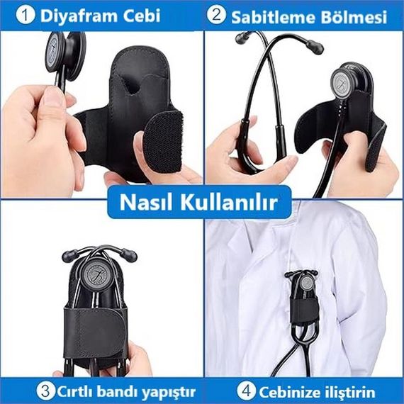 Hakiki Deri Stetoskop Tutucu Organizer Holder Kroko Taba - صورة 5