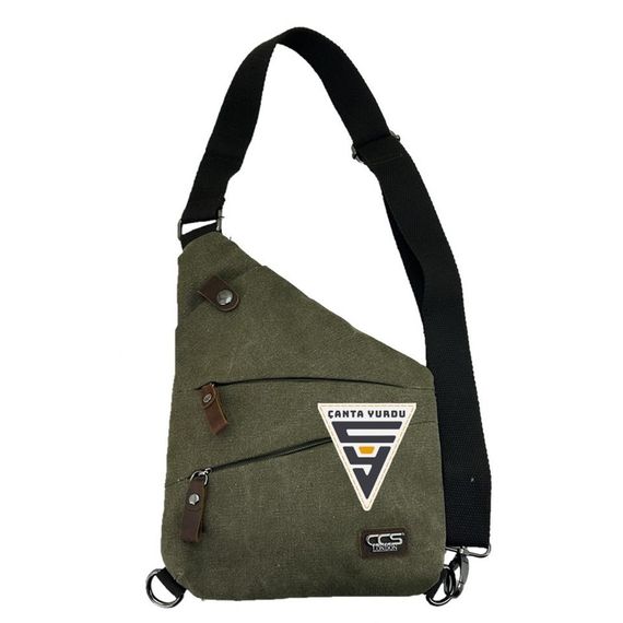 Сумка на спину та груди Ççs London з канвасу зелена, стійка до зношування, з регульованим ременем, стильна та комфортна - фото 4