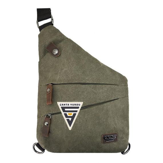Сумка на спину та груди Ççs London з канвасу зелена, стійка до зношування, з регульованим ременем, стильна та комфортна - фото 1