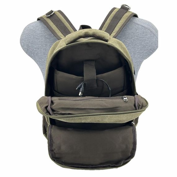 Рюкзак Ççs London 51567 з відділенням для ноутбука, зелений, канвас, USB-виходи, органайзери, два бічних кишені для води, розміри 27x40x10 см - фото 5