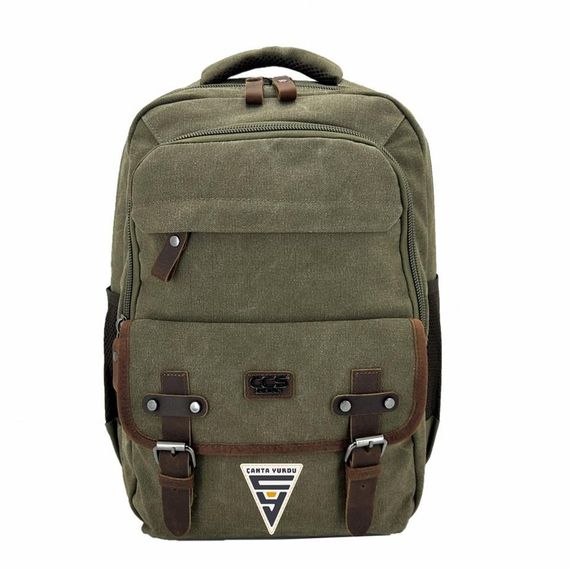 Рюкзак Ççs London 51567 з відділенням для ноутбука, зелений, канвас, USB-виходи, органайзери, два бічних кишені для води, розміри 27x40x10 см - фото 1