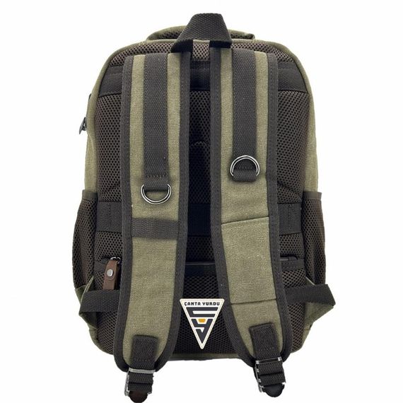 Рюкзак Ççs London 51567 з відділенням для ноутбука, зелений, канвас, USB-виходи, органайзери, два бічних кишені для води, розміри 27x40x10 см - фото 3