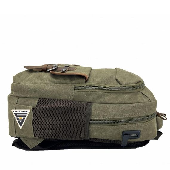 Рюкзак Ççs London 51567 з відділенням для ноутбука, зелений, канвас, USB-виходи, органайзери, два бічних кишені для води, розміри 27x40x10 см - фото 4