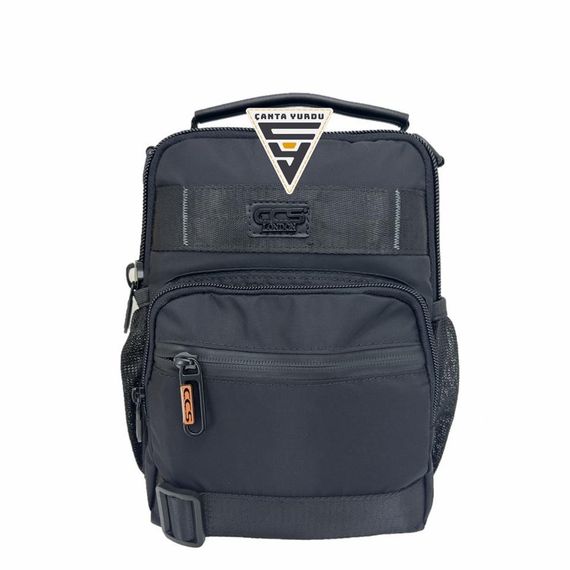 Чорна сумка для чоловіків з плечовим ременем, 1 основне відділення, 2 передні та 1 задній кишені, регульований плечовий ремінь, розмір 21 х 25 х 10 см - фото 2