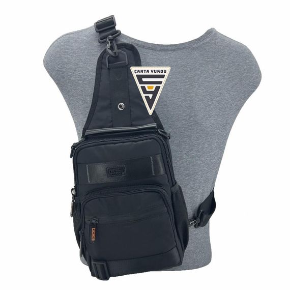 Чорна сумка для чоловіків з плечовим ременем, 1 основне відділення, 2 передні та 1 задній кишені, регульований плечовий ремінь, розмір 21 х 25 х 10 см - фото 4