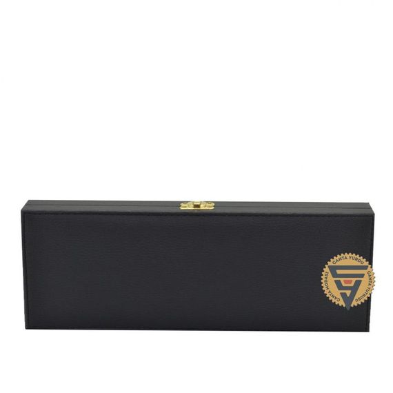 Чорна сумка для зберігання та транспортування прикрас ручної роботи з м'якою підкладкою 26x8x5 см з високоякісного штучного шкіри - фото 4