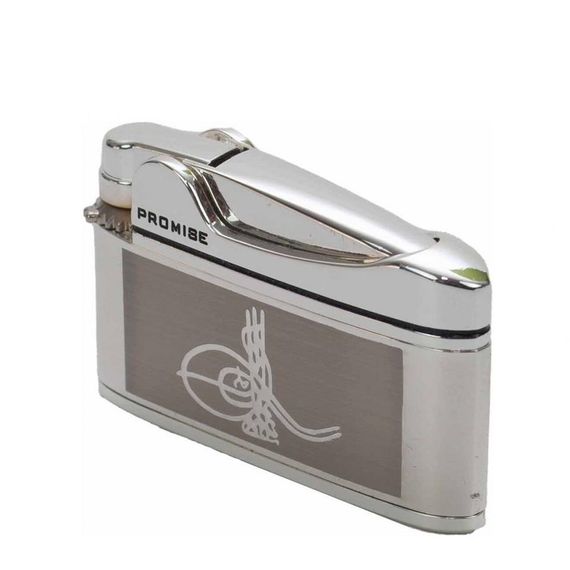 Osmanlı Tuğralı İbelo Tarz Gazlı Çakmak Gümüş Renk - fotoğraf 2