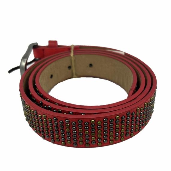 Vegan Deri Hll1160 Kadın Kemer 100 Cm Puntolu Kırmızı - fotoğraf 2