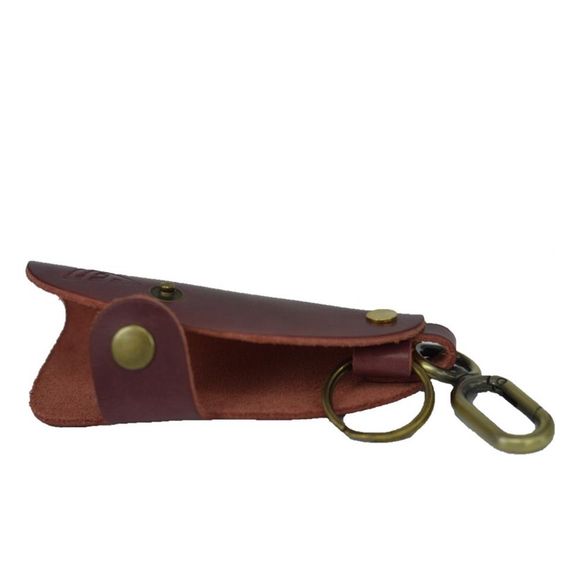 Genuine Leather Slim Keychain Claret Red - photo 3