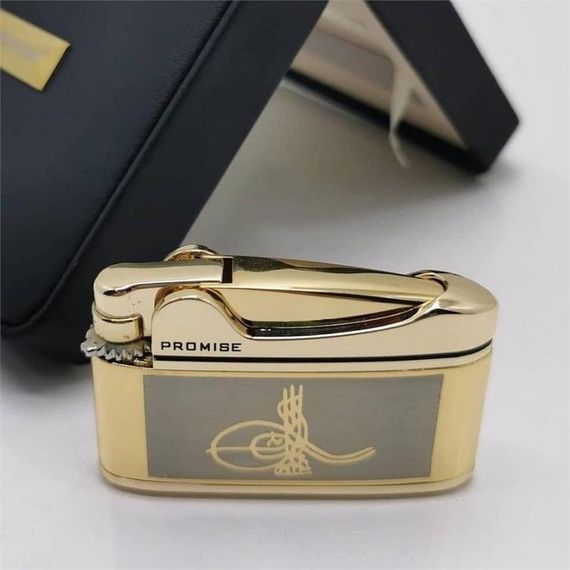 Osmanlı Tuğralı İbelo Tarz Gazlı Çakmak Altın Renk - fotoğraf 1