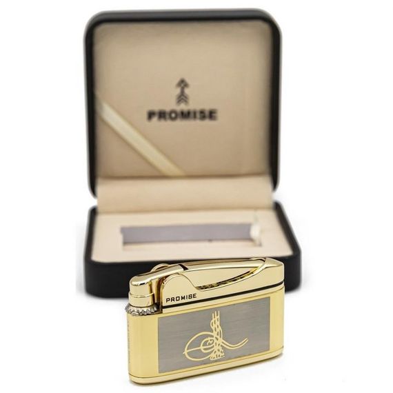 Osmanlı Tuğralı İbelo Tarz Gazlı Çakmak Altın Renk - fotoğraf 2