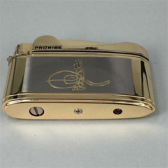 Osmanlı Tuğralı İbelo Tarz Gazlı Çakmak Altın Renk - fotoğraf 5