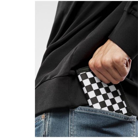 Чорний і білий гаманць з узором у клітку, 100% поліестер, три відділення для карток, готівки та монет - фото 2