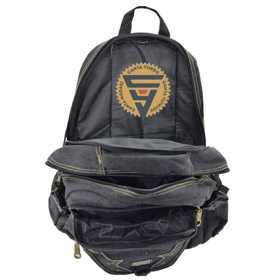 Чорний водонепроникний канвасний рюкзак Ççs 51406 з 4 відділеннями, м'якою спинкою та регульованими лямками для школи і повсякденного використання - фото 5