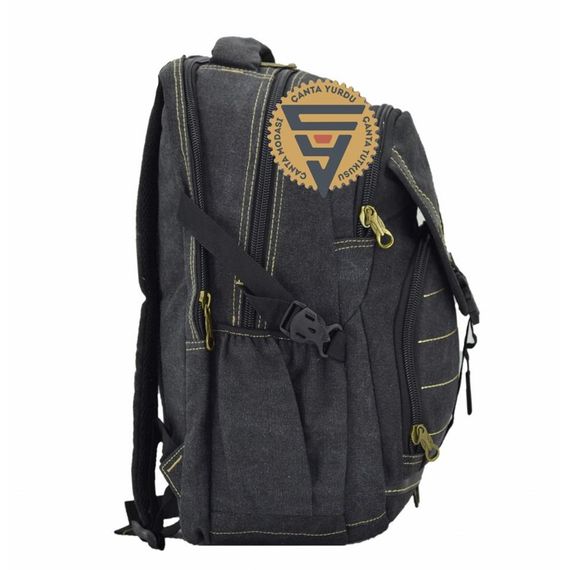 Чорний водонепроникний канвасний рюкзак Ççs 51406 з 4 відділеннями, м'якою спинкою та регульованими лямками для школи і повсякденного використання - фото 4