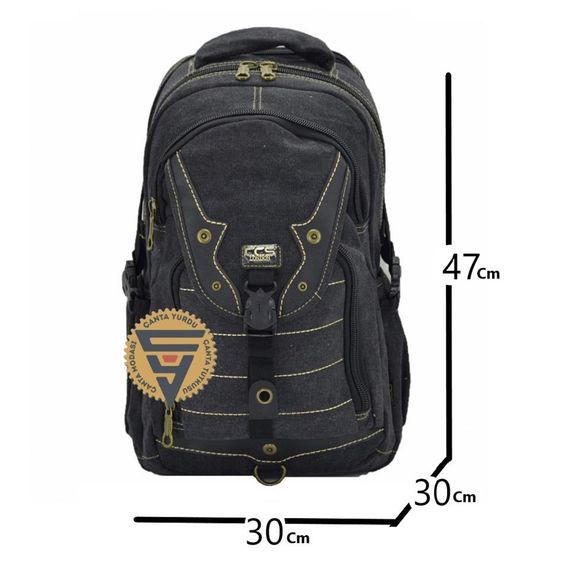 Чорний водонепроникний канвасний рюкзак Ççs 51406 з 4 відділеннями, м'якою спинкою та регульованими лямками для школи і повсякденного використання - фото 2