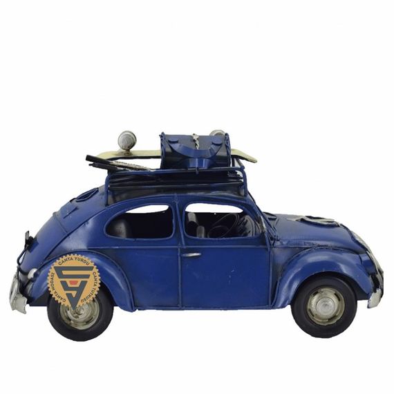 Декоративна настольна модель Volkswagen Beetle у вінтажному стилі, мідно-синього кольору з металевим каркасом для декорування дому або офісу - фото 1