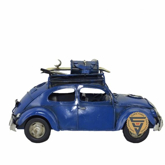 Декоративна настольна модель Volkswagen Beetle у вінтажному стилі, мідно-синього кольору з металевим каркасом для декорування дому або офісу - фото 2