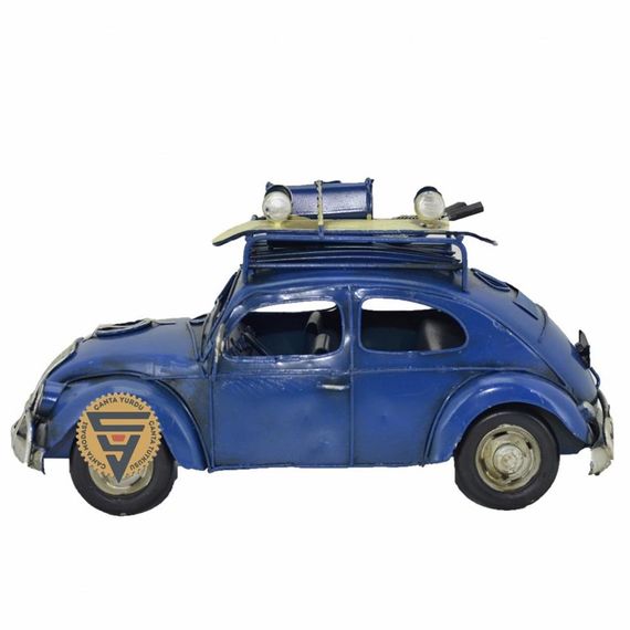 Декоративна настольна модель Volkswagen Beetle у вінтажному стилі, мідно-синього кольору з металевим каркасом для декорування дому або офісу - фото 3