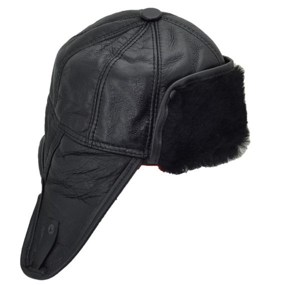 Genuine Leather Visor Fur Pilot Hat Beret Black - photo 3