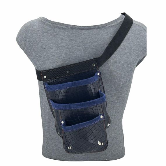 Кожаный поясной инструментальный рюкзак с карманами и регулируемым ремнем, тёмно-синий, из высококачественной кожи, 34x22 см, удобен для мастеров - фото 3