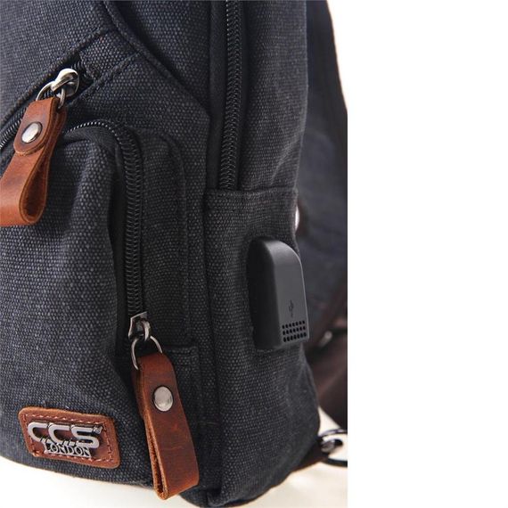 Ççs London 31470 Usb Aux Çıkışlı Kanvas Sırt Çantası Siyah - fotoğraf 4