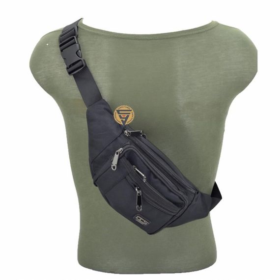 Чоловіча чорна сумка на пояс Ççs London 31391, з 3 кишенями на застібках, містка основна частина, підходить для різного використання - фото 4