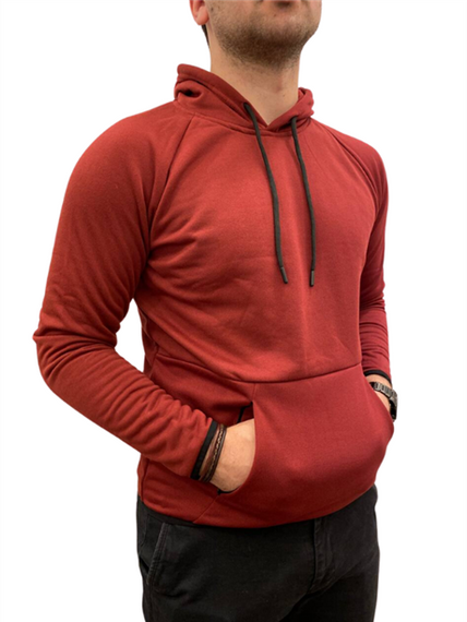Men's Hooded Plain Basic Sweat with Pockets - 51631 - Claret Red - photo 2
