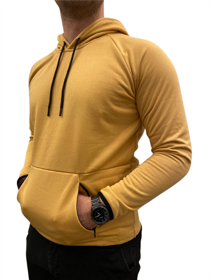 Men's Hooded Plain Basic Sweat with Pockets - 51631 - Mustard - photo 1