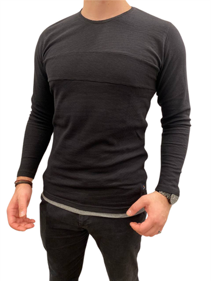 Чоловіча однотонна сорочка з круглим вирізом - 51594 - чорна - фото 1