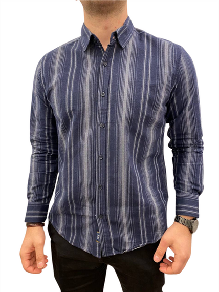Мужская рубашка без карманов - A5246 - Темно-синий - фото 1