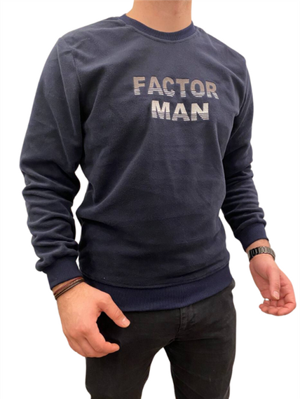 Men's Factor Man Text Printed Crew Neck Plain Basic Sweat - 51635 - Navy Blue - photo 3