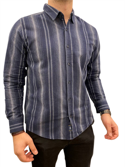 Чоловіча сорочка без кишень - A5246 - Темно-синя - фото 3