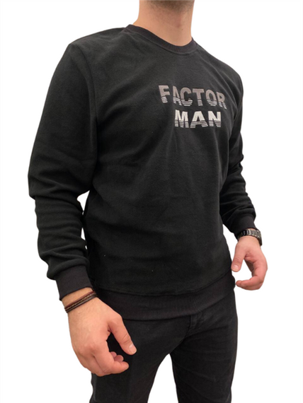 Men's Factor Man Text Printed Crew Neck Plain Basic Sweat - 51635 - Black - photo 2