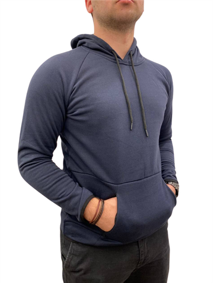 Men's Hooded Plain Basic Sweat with Pockets - 51631 - Navy Blue - photo 2