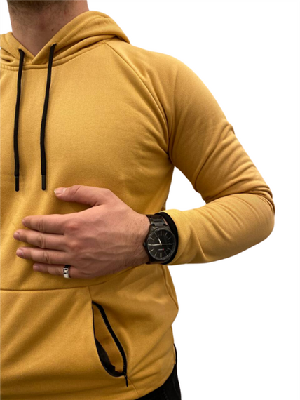 Men's Hooded Plain Basic Sweat with Pockets - 51631 - Mustard - photo 2