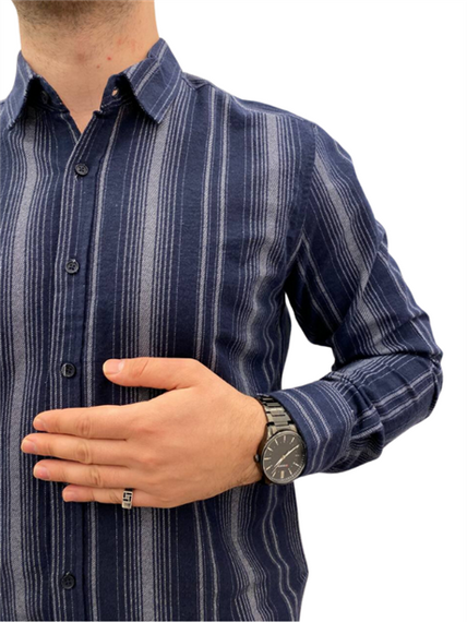 Мужская рубашка без карманов - A5246 - Темно-синий - фото 2