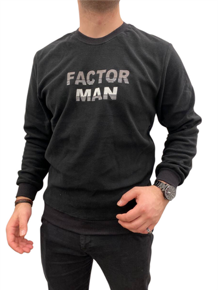 Men's Factor Man Text Printed Crew Neck Plain Basic Sweat - 51635 - Black - photo 1