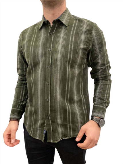 Мужская рубашка без карманов - A5246 - Хаки - фото 1