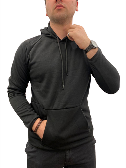 Men's Hooded Plain Basic Sweat with Pockets - 51631 - Black - photo 1