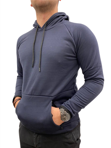 Men's Hooded Plain Basic Sweat with Pockets - 51631 - Navy Blue - photo 1