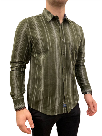 Мужская рубашка без карманов - A5246 - Хаки - фото 3