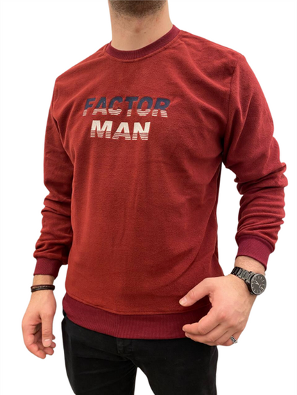 Men's Factor Man Text Printed Crew Neck Plain Basic Sweat - 51635 - Claret Red - photo 1