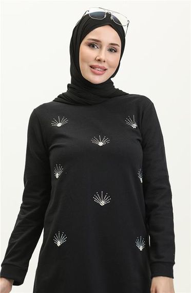 Bisiklet Yaka Uzun Tunik Pantolon Sade Basic Spor Takımı - 03050.003 - Siyah - fotoğraf 3