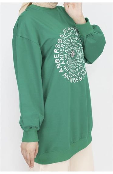 Papatya Taş Detaylı Nakış Baskılı Sweatshirt - 71143.111 - Benetton Yeşil - fotoğraf 3