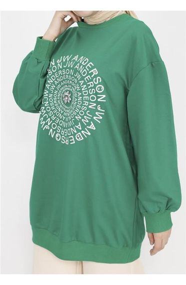 Papatya Taş Detaylı Nakış Baskılı Sweatshirt - 71143.111 - Benetton Yeşil - fotoğraf 2