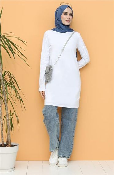 Doğa Sade Basic Tunik - 06016.002 - Beyaz - fotoğraf 1