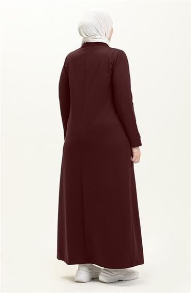 فستان طويل بتصميم مكتوب وطباعة حجرية بجيب مع ألوان بنية، مقاسات كبيرة من 46 إلى 54 - صورة 5