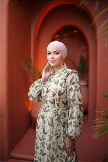 Платье из шифона с рисунком листьев, завязками на талии, длинное, зеленое, размеры: 38-46 - фото 3