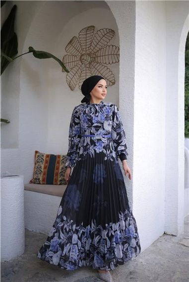 Сукня з узором з шифону з поясом та зав'язкою на шиї - фіолетова, 44-46 розміри - фото 4